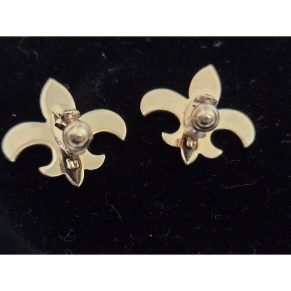 Vtg Fleur de Lis Cuff Links + Tie Clip Bar Robbins Co Attleboro Gold Tone - Picture 6 of 6